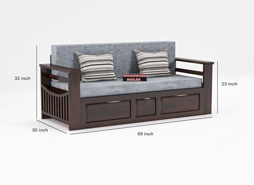 Image of Solid Sheesham Wooden Sofa Cums Bed with Mattresses for Living Room|Rosewood 3-Person Sofa Cums Bed for Bedroom Without Pillow (E-Walnut Finish)