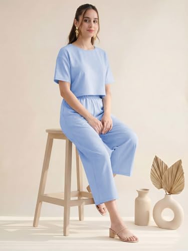 Image of Leriya Fashion Co-ord Set for Women Stylish - Trendy Korean Summer Travel Outfit | Lightweight Two Piece Dress for Beach & Holiday Look | Casual Style Textured Dress for Woman