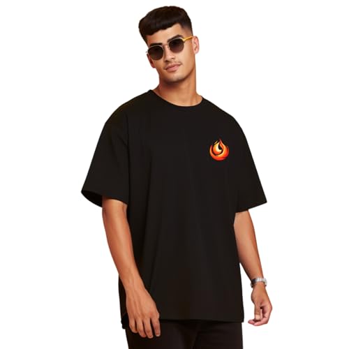 Image of prabhu bhakti Men's Oversized Aghori Printed Black Cotton T-Shirts | Round Neck Drop Shoulder Half Sleeve Black Casual T-Shirt for Men