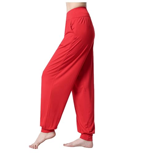 Women's Wide Leg Harem Pants High Waisted Baggy Stretchy Fitness Bloomers Lightweight Workout Yoga Gym Loose Trousers Red S
