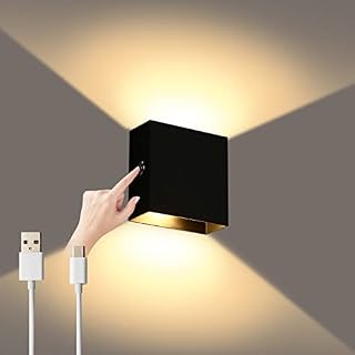Lightess Wall Lights Dimmable, Touch Wall Light USB Rechargeable Up Down Wall Lamp Night Lights Aluminum Wireless Magnetic Black for Bedroom, Cabinet, Bedside, Wardrobe, Warm White