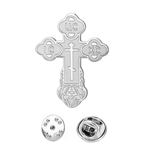 Image of TEAMER Cross Brooch Lapel Pin For Men Russian Orthodox Crucifix Eastern Church Cross Tie Pins Religious Christian Prayer Jewelry