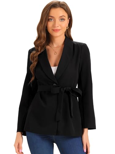 Allegra K Elegant Blazer for Women's Long Sleeve Shawl Collar Belted Button Work Suit Jackets