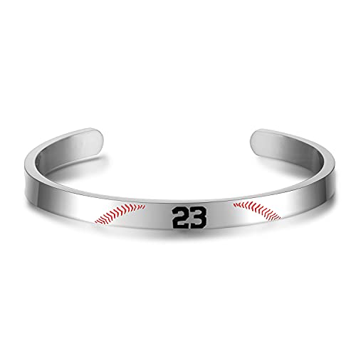 Susook Baseball Number Bracelet For Boys Stainless Steel Adjustable Cuff Bangle Baseball Sport Jewelry Gift For Men (23) #TOP14