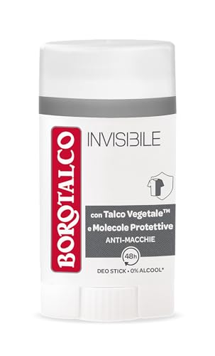 Borotalco, Deodorante Stick Invisibile Grigio, Formula Senza Alcool con Talco Effetto Barriera, Cattura e Non Trasferisce Aloni, 48h di Efficacia, Profumo Classico - 1 Flacone da 40 ml