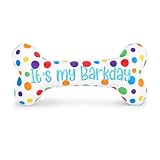 Huxley & Kent Plush Dog Toy w/Squeaker - Power Plush Stuffed Toy for Dogs - Cute, Funny & Tough Toys for Small & Large Dogs - It's My Barkday Bone, Large