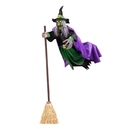 Sorcière volante d'Halloween 180 cm avec lumières et sons terrifiants - 2