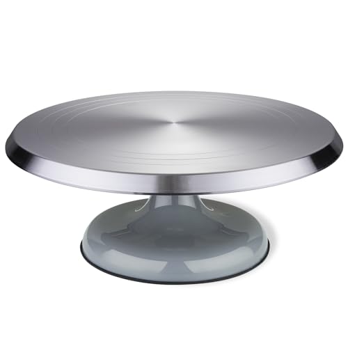 LEOLIO Large 12'' Heavy Duty Sculpting Wheel, Premium Aluminium Alloy Turntable with Double Ball Bearing for Cake Decorating, Painting, Pottery, Ceramics Artists and Displaying Items (Grey)