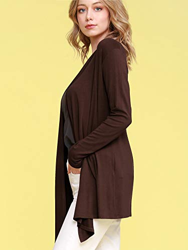 Image of Lock and Love Women's Draped Front Open Asymmetrical Cardigan - Casual Long Sleeve Lightweight Duster