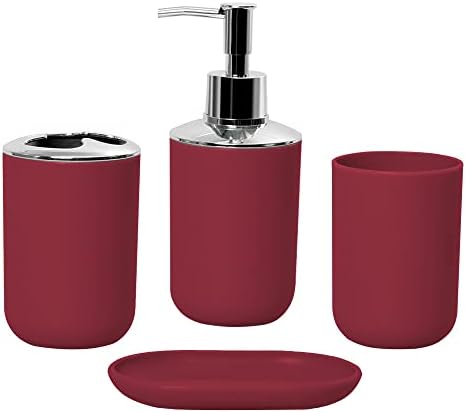 Hosoncovy Badezimmer Set 4-tlg. Weiß - Seifenspender, Becher, Schale & Mülleimer