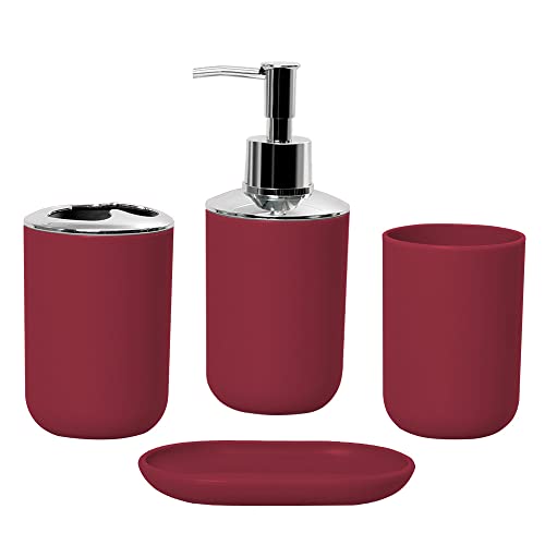 Hosoncovy Lot de 4 accessoires de salle de bain avec distributeur de savon, tasse de salle de bain, porte-savon, brosse à dents et support de dentifrice...