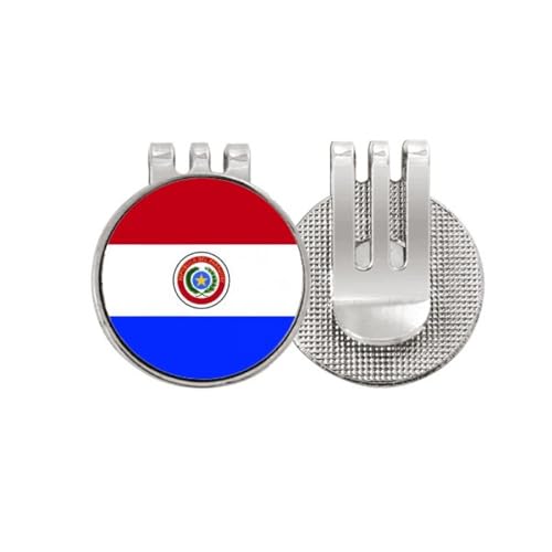 Marcador de pelota de golf con bandera de Paraguay para identificar posición en green