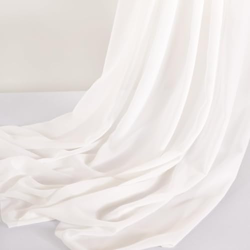 Image of MLMC Ivory Chiffon Fabric by The Yard Pre-Cut Sheer Chiffon Arch Fabric 3 Yards Airy Continuous Draping Panels 60 inch Wide for Wedding Backdrop Craft Ceiling Decor