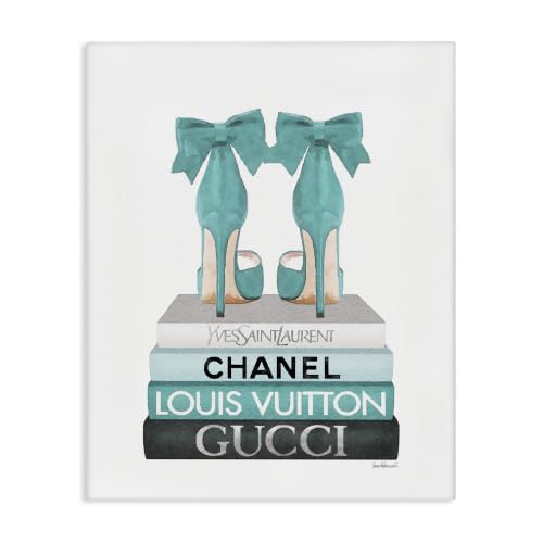 Image of Turquoise Bow Heels Bookstack Glam, 16 x 20 Inch Canvas Wall Art
