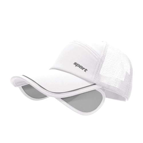 Mesh Baseball Cap with Retractable Brim for Men Women UV Protection Breathable Golf Visors Hats (UK, Alpha, One Size, White)