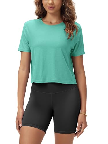 Image of ODODOS Women's Performance Cropped Tee Ultra Soft odSTRATUM Tech Short Sleeve Relaxed Top Crew Neck T-Shirts