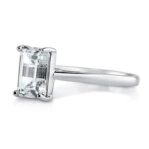BERRICLE Sterling Silver Solitaire Promise Wedding Engagement Rings for Women, 2.1 Carat Emerald Cut Cubic Zirconia CZ Ring3