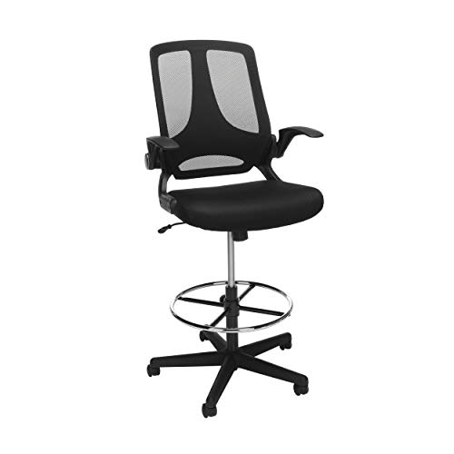 OFM Essentials Collection Mid Back Mesh Drafting Chair, Drafting Stool, Flip Arms, in