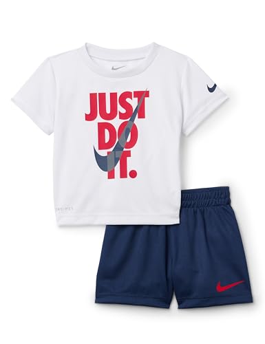 Image of Nike Boys Polyester Solid Little 2 Piece Swoosh T-Shirt Tee & Mesh Shorts Set