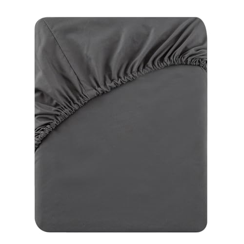 Soifox Double Fitted Sheets 40 cm Extra Deep Pocket Dark Grey Bed Sheets 16 inch