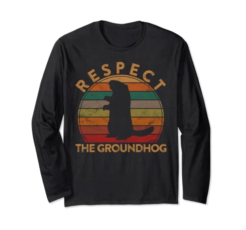 Respect The Ground Hog Sunset Gift Silhouette Mordaza Día Manga Larga