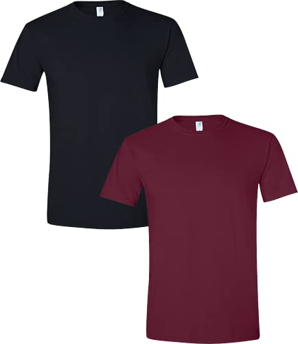 Gildan Camiseta de algod n Softstyle para hombre, estilo G64000, paquete de 2, Negro, bermell n, Large