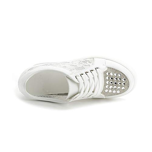 Image of ACE SHOCK Women Wedges Sneakers with Hidden Heel Ankle High Platform Walking Shoes Fashion Bride Wedding Shoes