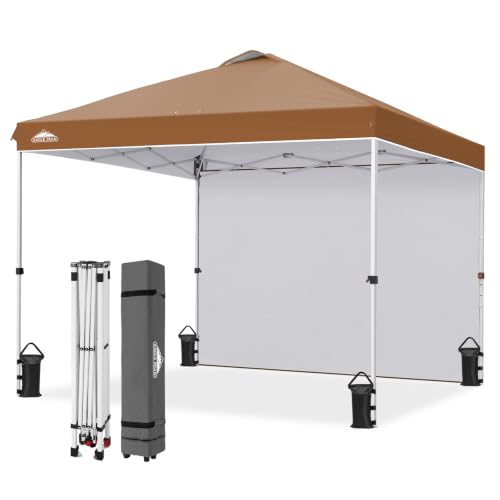 EAGLE PEAK Commercial Canopy 10x10 Pop Up Canopy Tent with 1 Sidewall Easy Setup Heavy Duty Instant Event Shelter for Vendors & Markets Outdoor Sun Shade Khaki