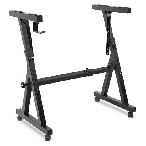PYLE Soporte universal teclado piano, Organo, Ajustable, Portatil, Estilo Z, Ruedas de bloqueo