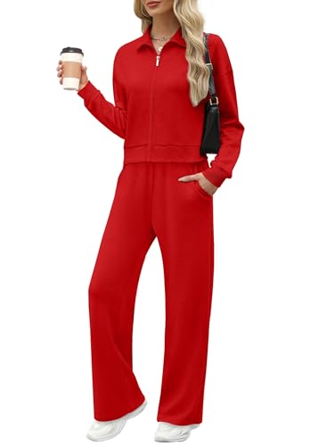 XIEERDUO Lounge Sets for Women 2025 Sweatsuit 2 Piece Outfits Sweatshirt Wide Leg Sweatpant Tracksuit Matching Set