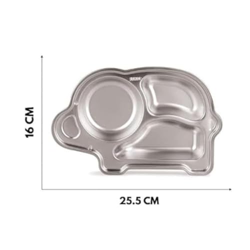 Image of Happy Hues Stainless Steel Divided Meal Plate Tray-3 Compartments Dinner Dish for Baby (Elephant2)