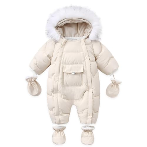 Surakey Baby Girl Winter Snowsuit Toddler Jacket Clothes For Boy Infant Jumpsuit Hoodied with Gloves Snowsuit for Outdoor