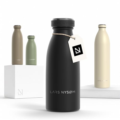 Image of LARS NYSOM Stainless Steel Insulated Water Bottle 12oz 17oz 25oz 34oz 51oz | Insulated Thermo Flask for Hot and Cold Beverages | Leakproof Drinking Bottle (Carbon Black, 11.9oz)