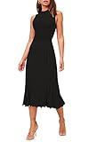 Pink Queen Women's Summer Crew Neck Sleveless Party Cocktail Swing Bodycon Ribbed Knit Midi Long Dress Black M