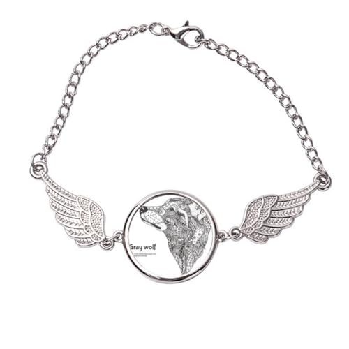 Bracelet en métal Gray Wolf Friend Company style art déco et ailes d'ange taille M