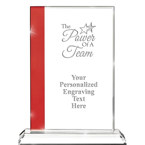The Power of A Team Custom Crystal Trophy, 8" Ruby Red Florence Team Employee Achievement Awards, Regocnition Corporate Awards