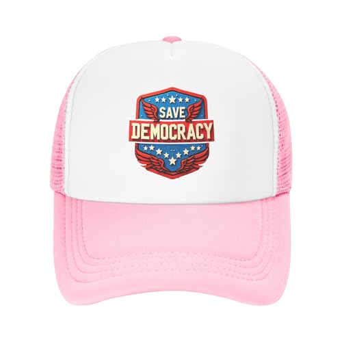 Save Democracy Trucker Hat American Patriotic Defend Democracy Kids Hats Adjustable Mesh Baseball Cap - Pink
