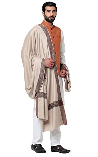 Image of Weavers Villa Men's Woven Border Woollen Lohi Meditation Shawl Wrap