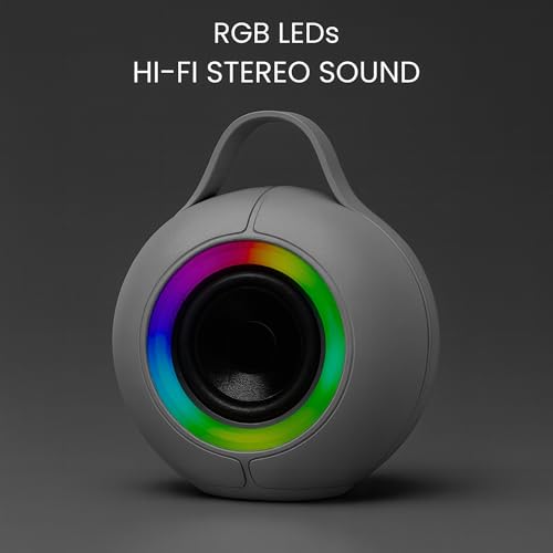 Image of OOGE Vibebox 6000 Bluetooth Speaker, 12W Portable Wireless Speaker with RGB Lights, 10H Playtime, Hi-Fi Sound, Type-C Charging, FM Radio, Pendrive & TF Card Support, Bluetooth 5.3 (Grey)