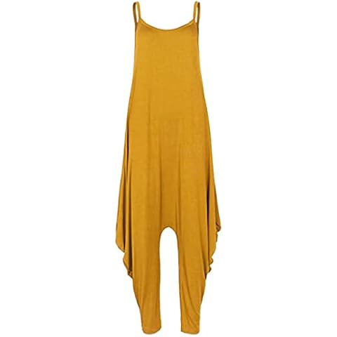 BIWTUP Women's Strappy Baggy Harem Jumpsuit Ankle Length Legged Sleeveless Playsuit Romper Oversized Dress (Mustard, 16-24) Cover