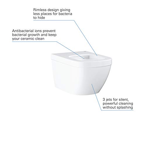 GROHE Euro Keramik - Wand-Tiefspül-WC (antibakterielle Oberfläche, inkl. Befestigungsset, Spülmenge 3/5 l, spülrandlos), alpinweiß, 3932800H – Bild 4