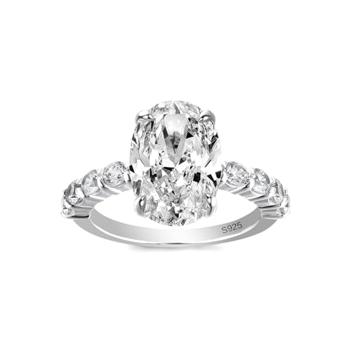 3.5CT Oval Cut Engagement Ring for Women, Sterling Silver 5A Cubic Zirconia Ring with Accented Band, Simulated Diamond Wedding Jewelry Gift