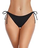 Holipick Ribbed Black Bikini Bottoms for Women String Bathing Suit Bottom with Moderate Coverage Low Waist Swim Bottom M