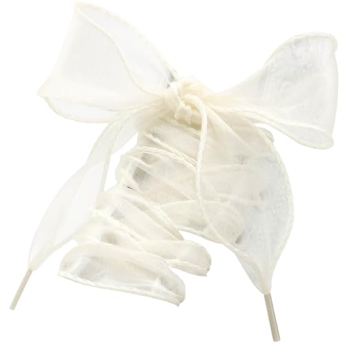 WEGOODZF Flach Ribbon Organza Schnürsenkel: 4CM Breite 120CM Beige Durchsichtig Schneegarn Schuhbänder für Turnschuhe 2 Paar