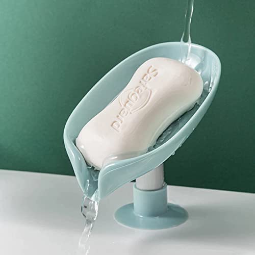 Image of Soap Dish Holder Self Draining Soap Holder Leaf Shape Bar Soap Holder Soap Saver with Suction Cup for Shower Bathroom Tub Kitchen Sink Plastic Tray Holder (2 Pack)
