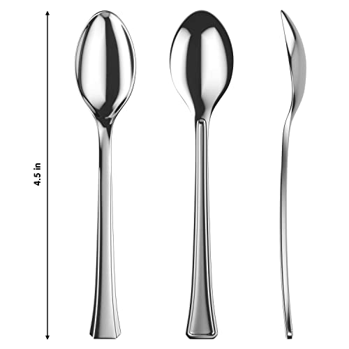 Mini Dessert Spoons - Bulk Pack of 200 Mini Silver Disposable Spoons - 4 Inch Plastic - Bpa Free - Food Safe