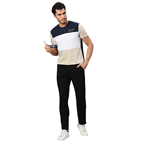 Image of Dennis Lingo Men's Pure Cotton Color Block Half Sleeves Crew Neck T-Shirt