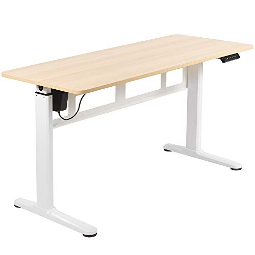 VIVO Electric Height Adjustable 55 x 24 inch Stand Up Desk, Complete Standing Workstation, Memory Controller, Light Wood Table Top, White Frame, DESK-E155TC