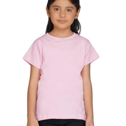 Image of Kids Round Neck Girls Tshirt | Short Sleeves | Natural Organic 100% Cotton Soft Comfortable Fabric | Plain Color Original Branded Half Sleeve | School t-Shirt for Girl Kid | Sleepwear Everyday Casual