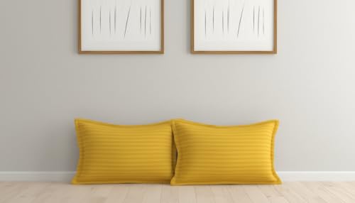 Image of Filymore Stripe Yellow Pillow Covers Set of 2 Covers| Made with Pure Microfiber Soft & Skin Friendly Pillow Cases | Size (17 x 27 inch (Yellow)